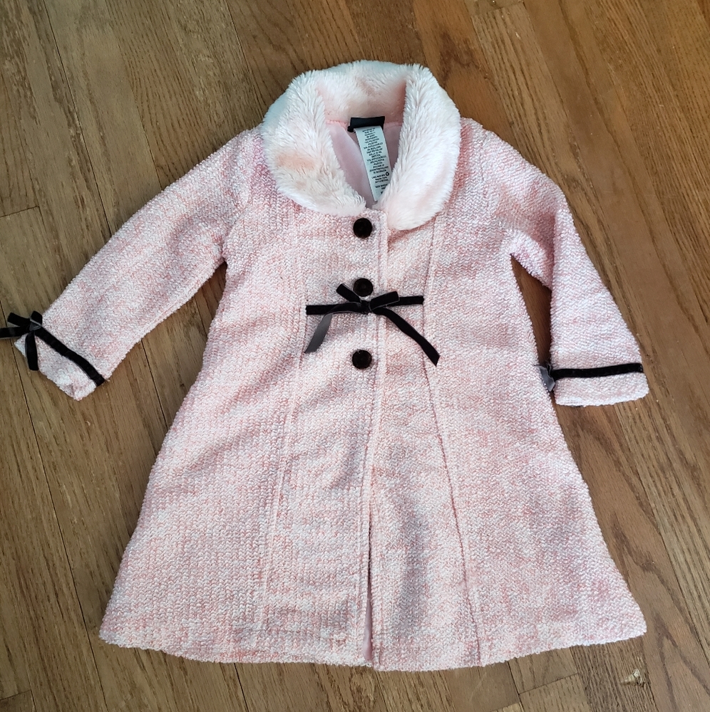 Pink & Brown Dress Coat With Faux Fur Collar